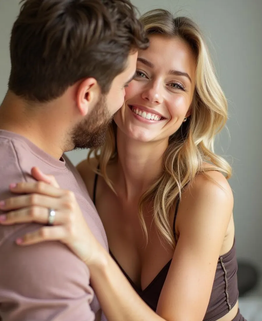 Couple enlacé et souriant